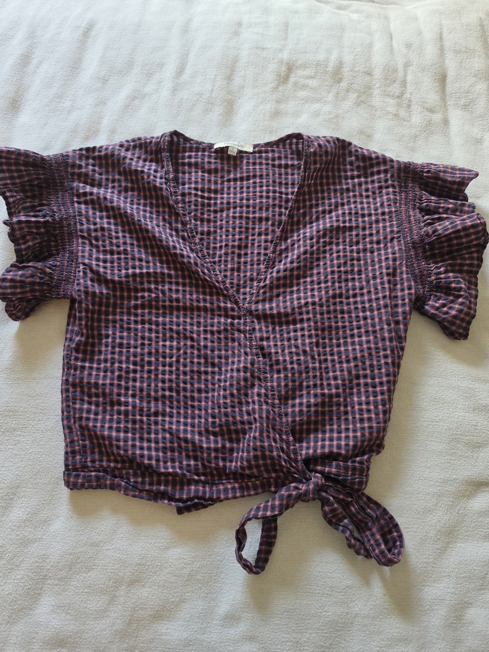 Madewell Plaid Tie-Front Blouse